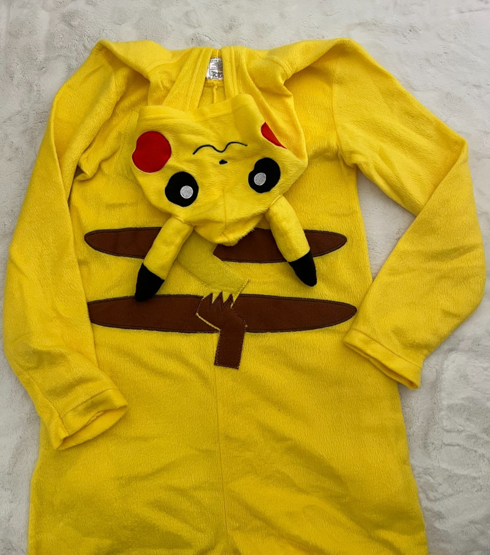 Pokemon Pikachu Hooded Costume Robe Adult Small Yellow Zip Front Plush Halloween